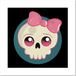 Cute Girly Skull with a Pink Ribbon Posters and Art